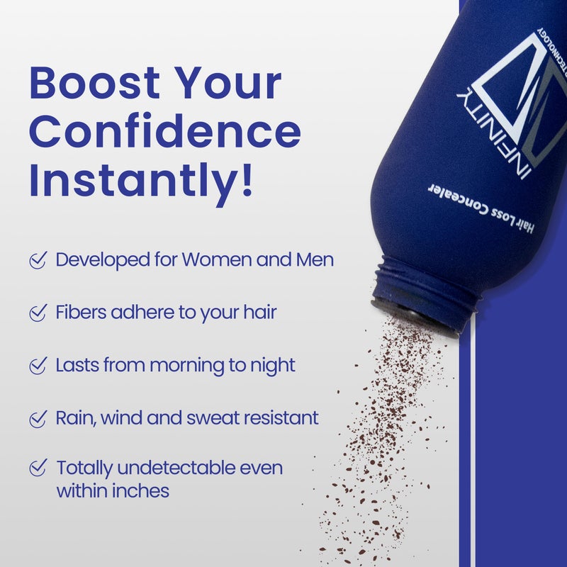 إينفينيتي ألياف إنفينيتي السوداء للشعر الخفيف للنساء والرجال - بودرة ألياف بناء الشعر غير مرئية بنسبة 100% - تخفي تساقط الشعر في 15 ثانية، 30 غرام - Image 3